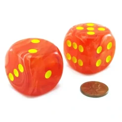 Dice>Ghostly 30mm Large D6 Chessex Dice, 2 Pieces - Orange with Yellow Pips - Your Source for Gaming Essentials