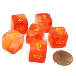 Dice>Ghostly 15mm 6 Sided D6 Chessex Dice, 6 Pieces - Orange with Yellow Numbers - Your Source for Gaming Essentials