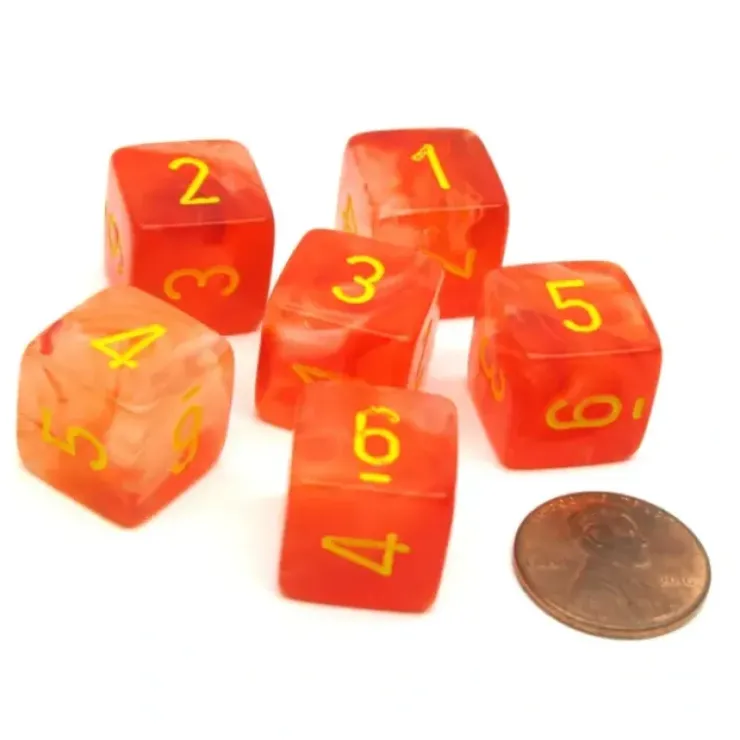 Dice>Ghostly 15mm 6 Sided D6 Chessex Dice, 6 Pieces - Orange with Yellow Numbers - Your Source for Gaming Essentials
