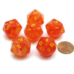 Dice>Ghostly 20 Sided D20 Chessex Dice, 6 Pieces - Orange with Yellow Numbers - Your Source for Gaming Essentials