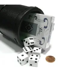 Dice>Heavy Duty Dice Cup w Twist Off Cover 5pc 16mm White Die & Playing Cards Travel - Your Source for Gaming Essentials