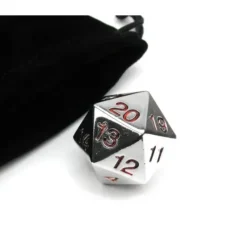 Dice>Large 22mm Zinc Metal Alloy Countdown D20 Dice with Black Pippd Bag- Red Numbers - Your Source for Gaming Essentials
