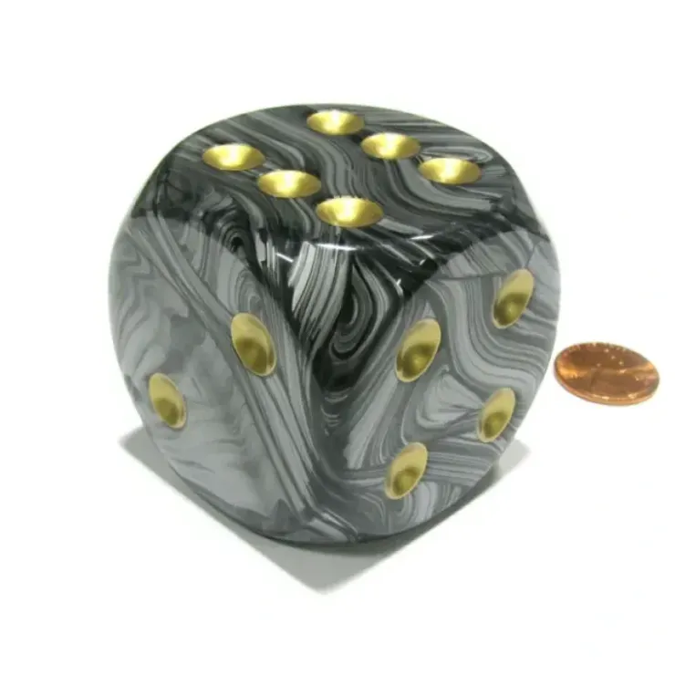 Dice>Leaf 50mm Huge Large D6 Chessex Dice, 1 Piece - Steel with Gold Pips - Your Source for Gaming Essentials