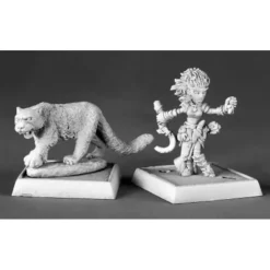 Lini, Iconic Gnome Druid & Droogami, Snow Leopard 60020 Unpainted - Your Source for Gaming Essentials* Tabletop Miniatures