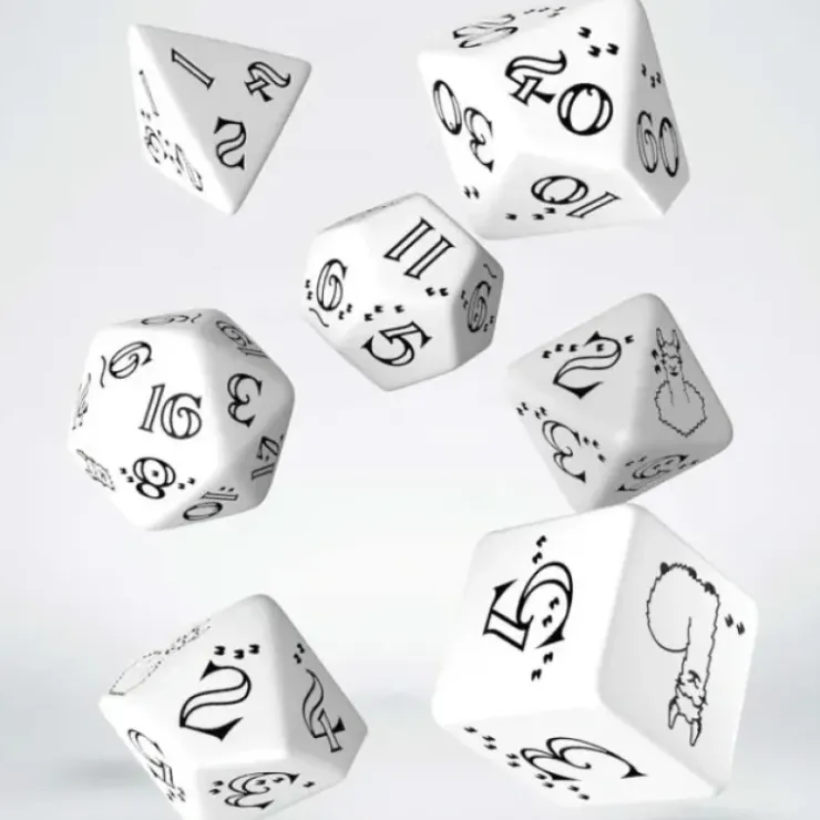 Dice>Llama 7 Piece Polyhedral RPG Dice Set - Bright White with Black Numbers - Your Source for Gaming Essentials