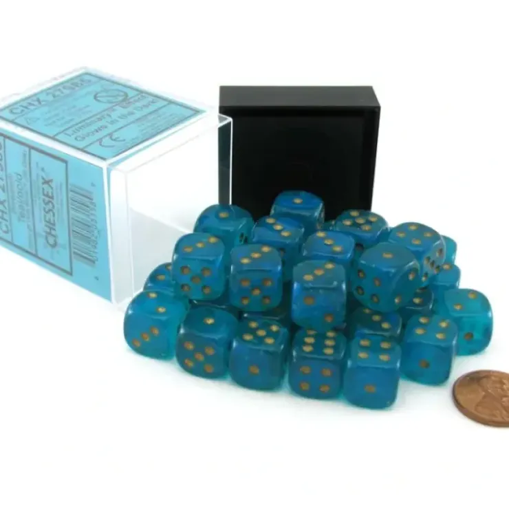 Dice>Luminary Borealis 12mm D6 Chessex Dice Block (36 Dice) - Teal with Gold Pip - Your Source for Gaming Essentials