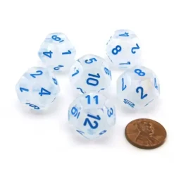 Dice>Luminary Borealis 18mm D12 Dice, 6 Pieces - Icicle with Light Blue Numbers - Your Source for Gaming Essentials
