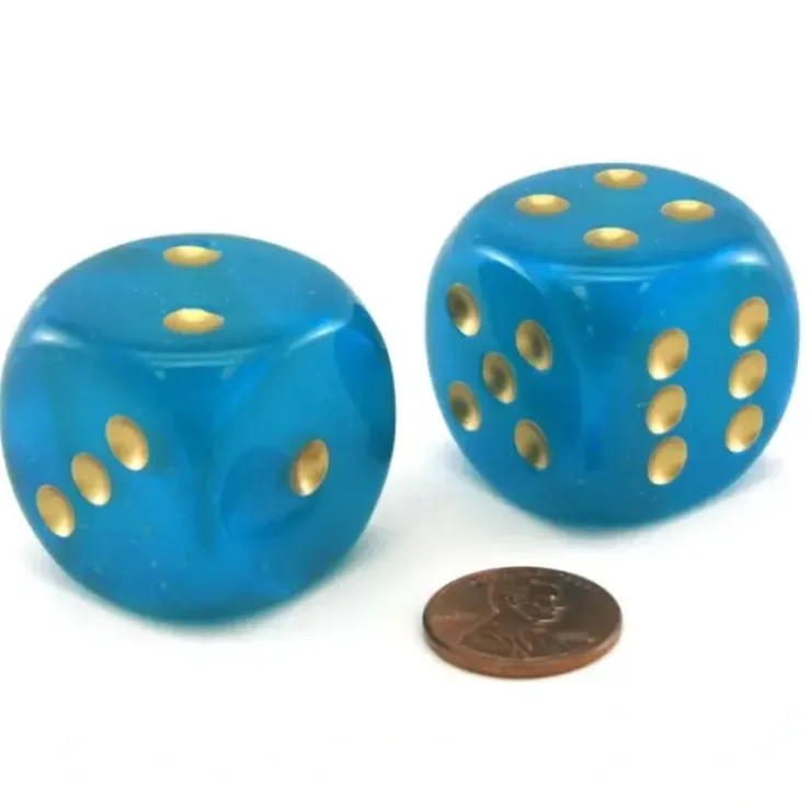 Dice>Luminary Borealis 30mm Large D6 Chessex Dice, 2 Pieces - Teal with Gold Pip - Your Source for Gaming Essentials