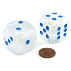 Dice>Luminary Borealis 30mm Large D6 Dice, 2 Pieces - Icicle with Light Blue Pips - Your Source for Gaming Essentials