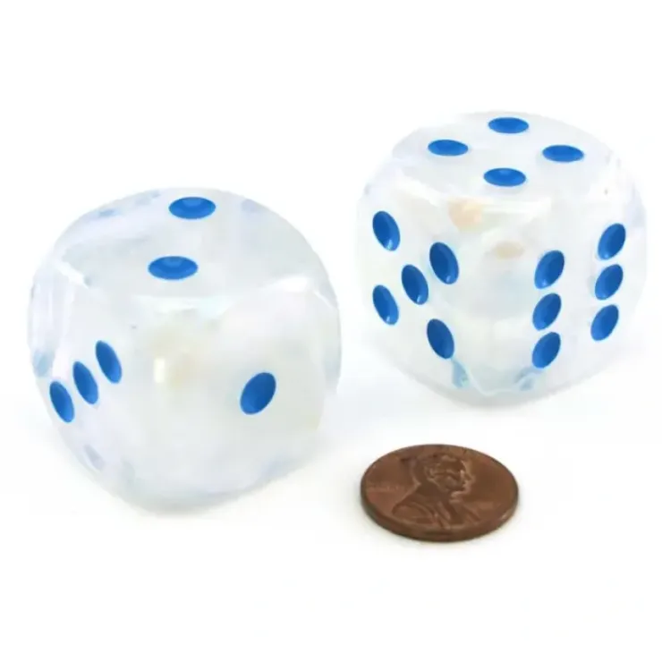 Dice>Luminary Borealis 30mm Large D6 Dice, 2 Pieces - Icicle with Light Blue Pips - Your Source for Gaming Essentials