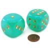 Dice>Luminary Borealis 30mm Large D6 Dice, 2 Pieces - Light Green with Gold Pips - Your Source for Gaming Essentials
