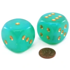 Dice>Luminary Borealis 30mm Large D6 Dice, 2 Pieces - Light Green with Gold Pips - Your Source for Gaming Essentials