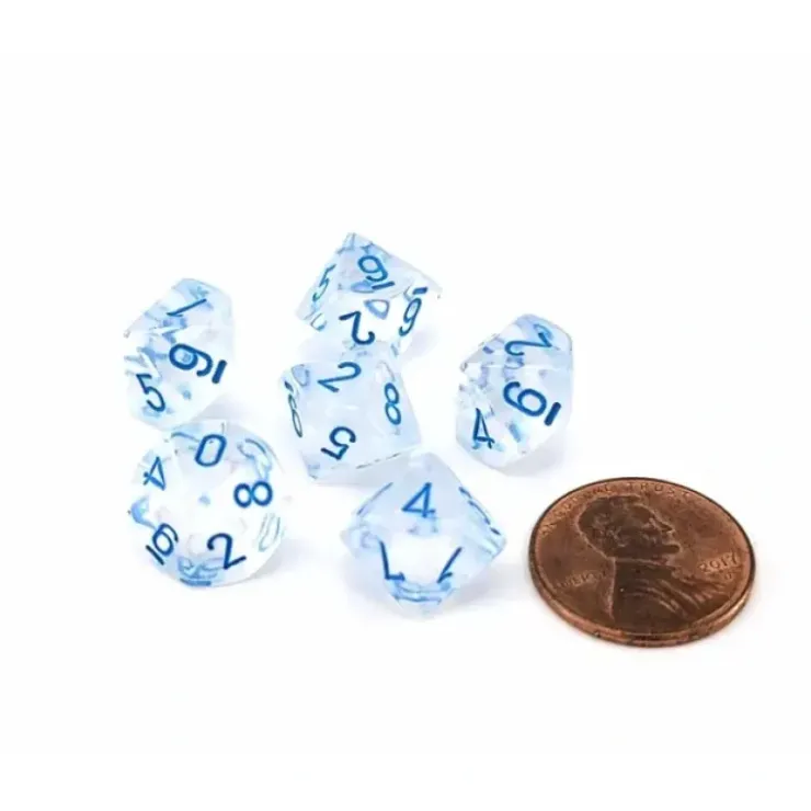 Dice>Luminary Borealis 10mm Mini 10 Sided D10 Dice, 6 Pieces - Icicle with Light Blue - Your Source for Gaming Essentials