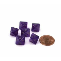 Dice>Luminary Borealis 9mm Mini 8 Sided D8 Dice, 6 Pieces - Royal Purple with Gold - Your Source for Gaming Essentials