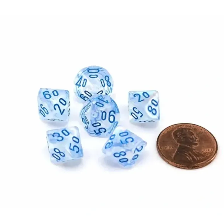 Dice>Luminary Borealis 10mm Mini Tens D10 Dice, 6 Pieces - Icicle with Light Blue - Your Source for Gaming Essentials