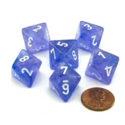 Dice>Luminary Borealis 15mm 8 Sided D8 Dice, 6 Pieces - Purple with White Numbers - Your Source for Gaming Essentials