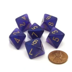 Dice>Luminary Borealis 15mm 8 Sided D8 Dice, 6 Piece - Royal Purple with Gold Numbers - Your Source for Gaming Essentials