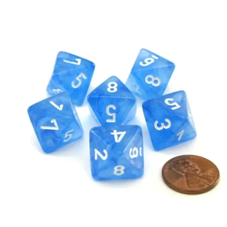 Dice>Luminary Borealis 15mm 8 Sided D8 Dice, 6 Pieces - Sky Blue with White Numbers - Your Source for Gaming Essentials