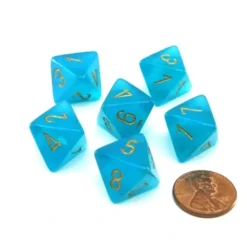 Dice>Luminary Borealis 15mm 8 Sided D8 Dice, 6 Pieces - Teal with Gold Numbers - Your Source for Gaming Essentials