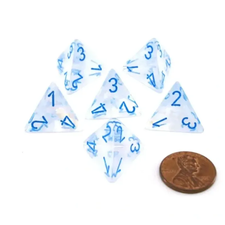 Dice>Luminary Borealis 18mm 4 Sided D4 Dice, 6 Piece - Icicle with Light Blue Numbers - Your Source for Gaming Essentials