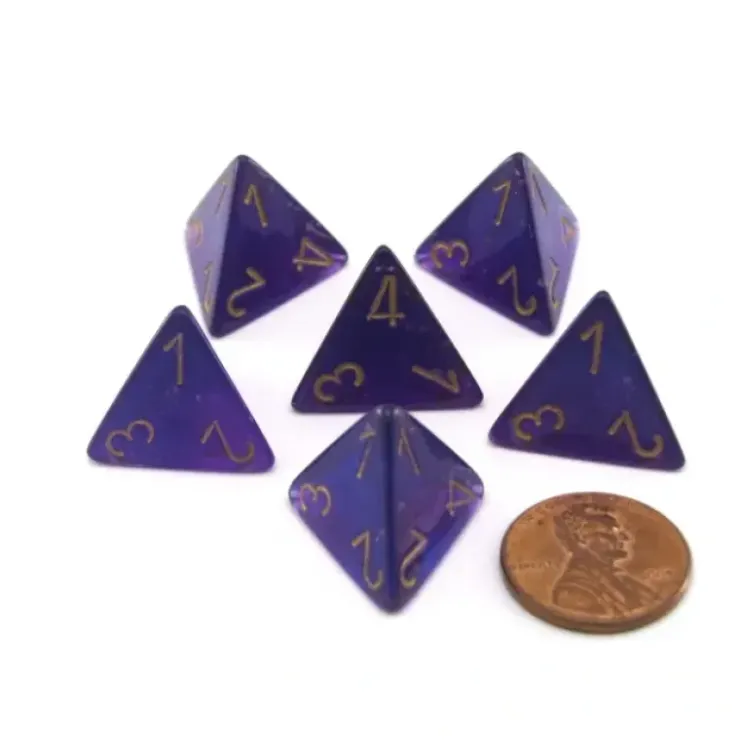 Dice>Luminary Borealis 18mm 4 Sided D4 Dice, 6 Piece - Royal Purple with Gold Numbers - Your Source for Gaming Essentials