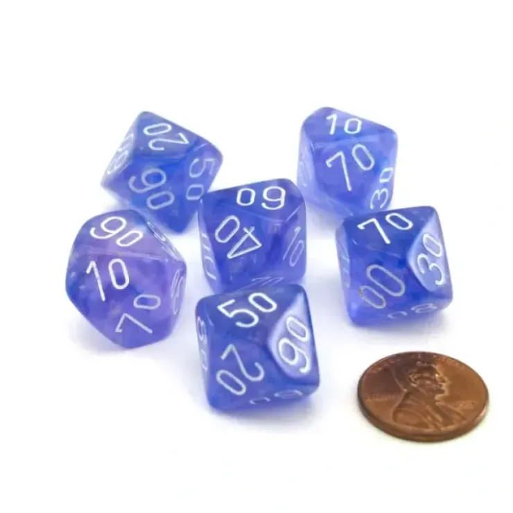 Dice>Luminary Borealis 16mm Tens D10 (00-90) Dice 6 Piece - Purple with White Numbers - Your Source for Gaming Essentials