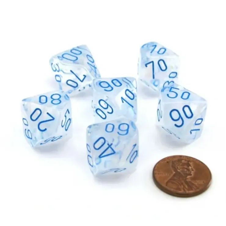 Dice>Luminary Borealis 16mm Tens D10 (00-90) Dice, 6 Pieces - Icicle with Light Blue - Your Source for Gaming Essentials