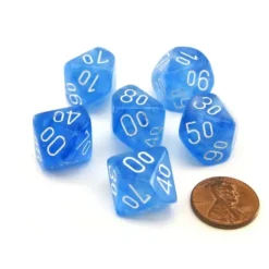 Dice>Luminary Borealis 16mm Tens D10 (00-90) Dice, 6 Pieces - Sky Blue with White - Your Source for Gaming Essentials