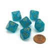 Dice>Luminary Borealis 16mm Tens D10 (00-90) Dice, 6 Pieces - Teal with Gold Numbers - Your Source for Gaming Essentials