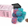 Dice>Luminary Gemini 16mm D6 Dice Block (12 Dice) - Gel Green-Pink with Blue Numbers - Your Source for Gaming Essentials