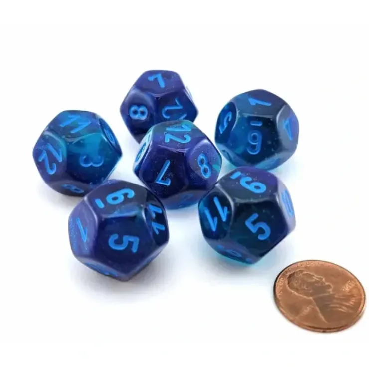 Dice>Luminary Gemini 18mm D12 Dice, 6 Pieces - Blue-Blue with Light Blue Numbers - Your Source for Gaming Essentials