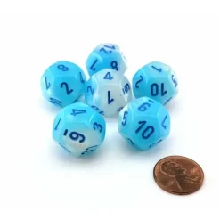 Dice>Luminary Gemini 18mm D12 Dice, 6 Pieces - Pearl Turquoise-White with Blue - Your Source for Gaming Essentials