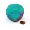 Dice>Luminary Gemini 50mm Huge Large D6 Dice, 1 Piece - Gel Green-Pink with Blue Pips - Your Source for Gaming Essentials