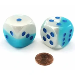 Dice>Luminary Gemini 30mm Large D6 Dice, 2 Pieces - Pearl Turquoise-White with Blue - Your Source for Gaming Essentials