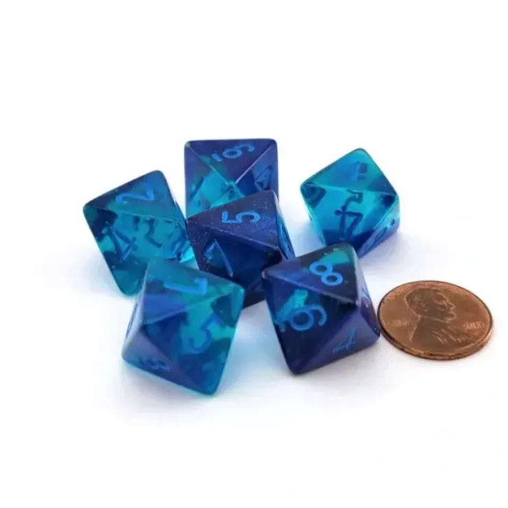 Dice>Luminary Gemini 15mm 8 Sided D8 Dice, 6 Pieces - Blue-Blue with Light Blue - Your Source for Gaming Essentials