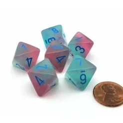 Dice>Luminary Gemini 15mm 8 Sided D8 Dice, 6 Pieces - Gel Green-Pink with Blue - Your Source for Gaming Essentials