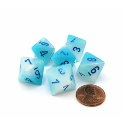 Dice>Luminary Gemini 15mm 8 Sided D8 Dice, 6 Pieces - Pearl Turquoise-White with Blue - Your Source for Gaming Essentials