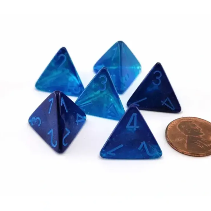 Dice>Luminary Gemini 18mm 4 Sided D4 Dice, 6 Pieces - Blue-Blue with Light Blue - Your Source for Gaming Essentials