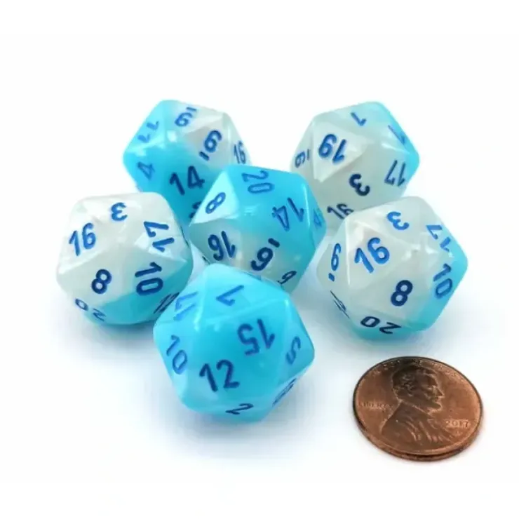 Dice>Luminary Gemini 20 Sided D20 Dice, 6 Pieces - Pearl Turquoise-White with Blue - Your Source for Gaming Essentials