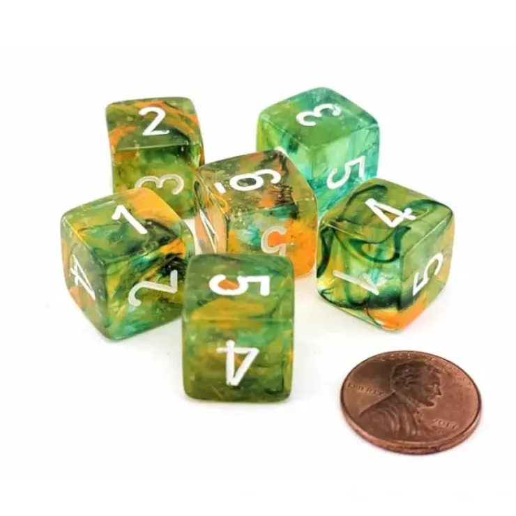 Dice>Luminary Nebula 15mm D6 Chessex Dice, 6 Pieces - Spring with White Numbers - Your Source for Gaming Essentials