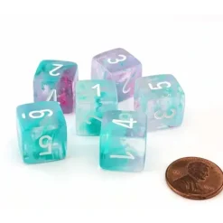 Dice>Luminary Nebula 15mm D6 Chessex Dice, 6 Pieces - Wisteria with White Numbers - Your Source for Gaming Essentials