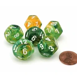 Dice>Luminary Nebula 18mm D12 Chessex Dice, 6 Pieces - Spring with White Numbers - Your Source for Gaming Essentials