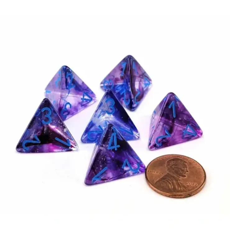 Dice>Luminary Nebula 18mm D4 Chessex Dice, 6 Pieces - Nocturnal with Blue Numbers - Your Source for Gaming Essentials