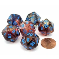 Dice>Luminary Nebula 20mm D20 Chessex Dice, 6 Pieces - Primary with Blue Numbers - Your Source for Gaming Essentials