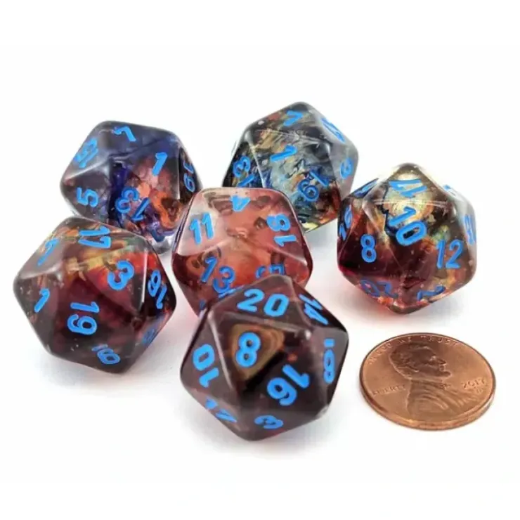 Dice>Luminary Nebula 20mm D20 Chessex Dice, 6 Pieces - Primary with Blue Numbers - Your Source for Gaming Essentials