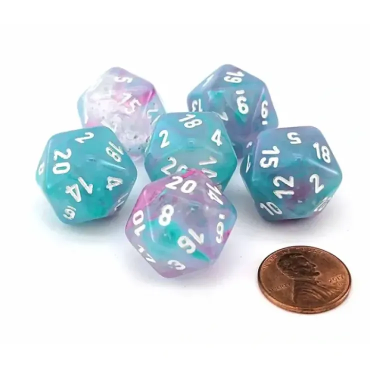 Dice>Luminary Nebula 20mm D20 Chessex Dice, 6 Pieces - Wisteria with White Numbers - Your Source for Gaming Essentials