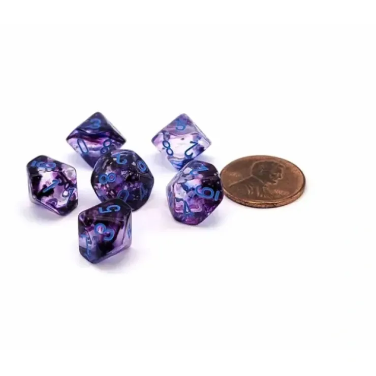 Dice>Luminary Nebula 10mm Mini 10 Sided D10 Dice, 6 Pieces - Nocturnal with Blue - Your Source for Gaming Essentials