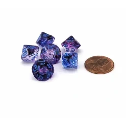 Dice>Luminary Nebula 10mm Mini Tens D10 Dice, 6 Pieces - Nocturnal with Blue Numbers - Your Source for Gaming Essentials