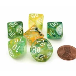 Dice>Luminary Nebula 16mm Tens D10 (00-90) Dice, 6 Pieces - Spring with White - Your Source for Gaming Essentials