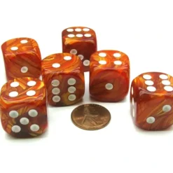 Dice>Lustrous 20mm Big D6 Chessex Dice, 6 Pieces - Bronze with White Pips - Your Source for Gaming Essentials